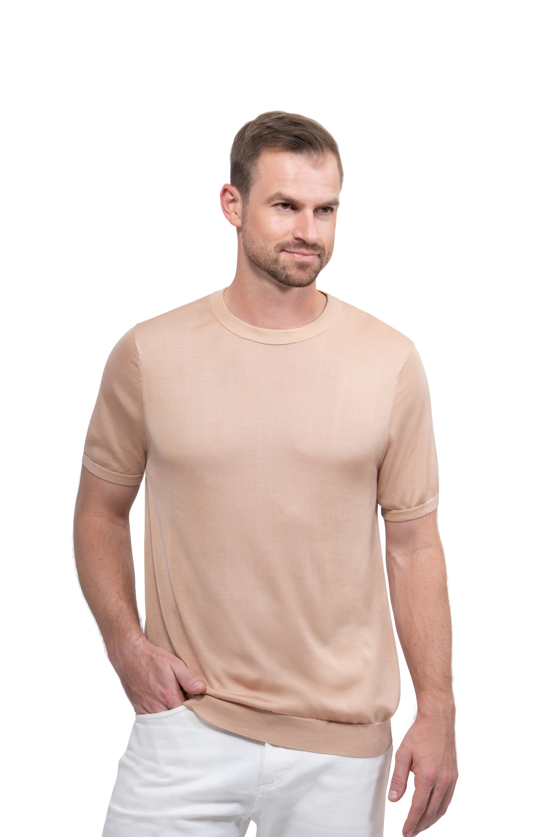 Desert Round Neck T shirt Mulberry Silk