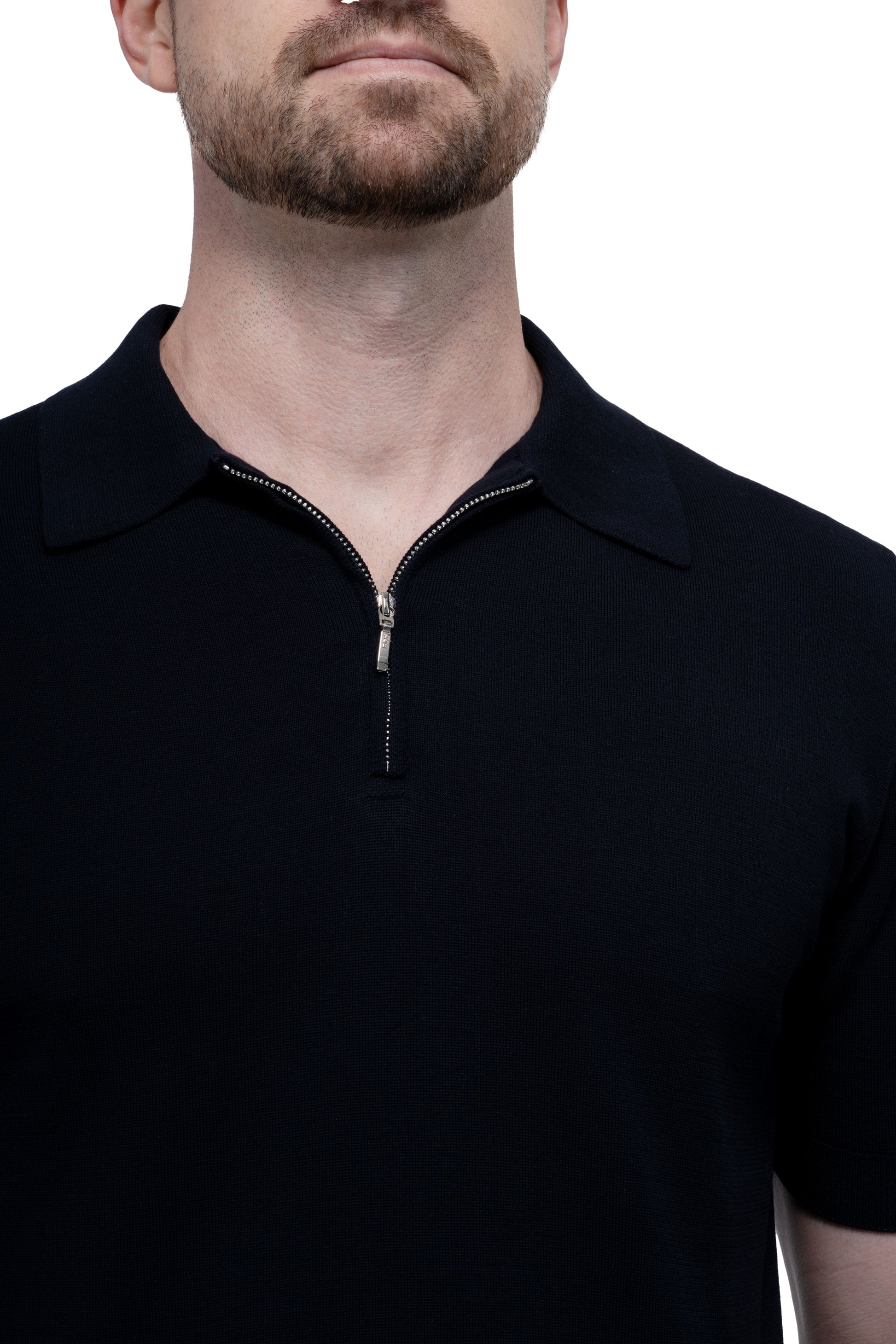 Black Polo Zip Silk Cotton