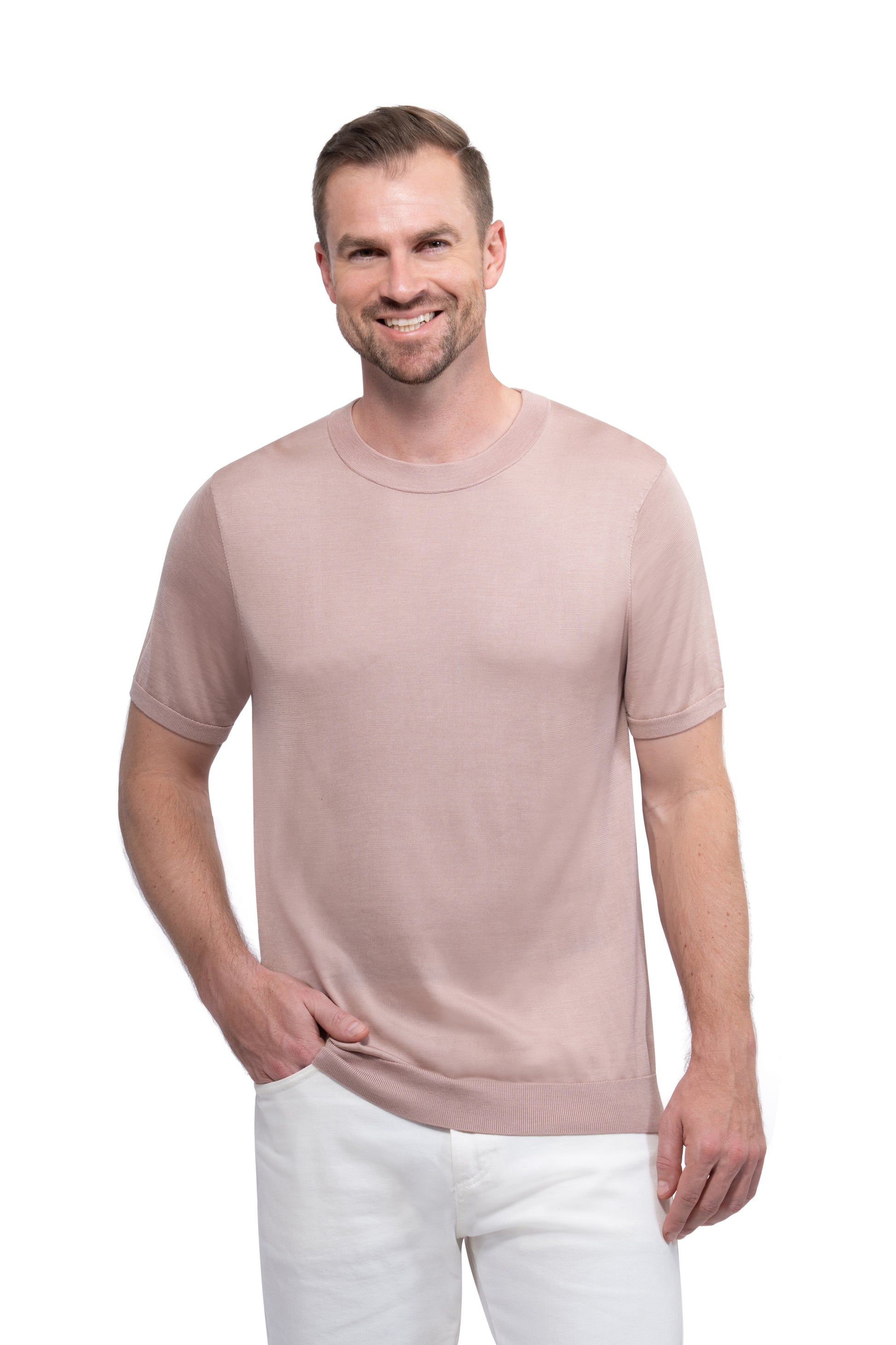 Make Up Round Neck T shirt Mulberry Silk