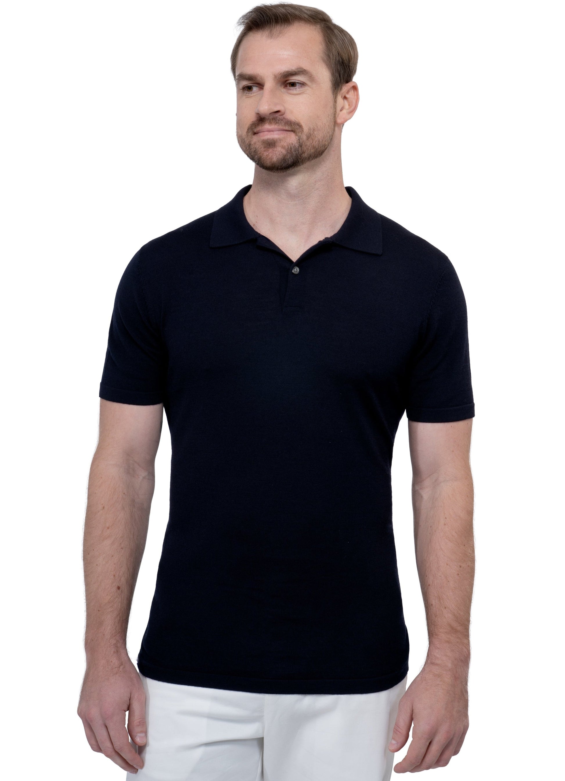 Navy Polo Button Cotton Wool