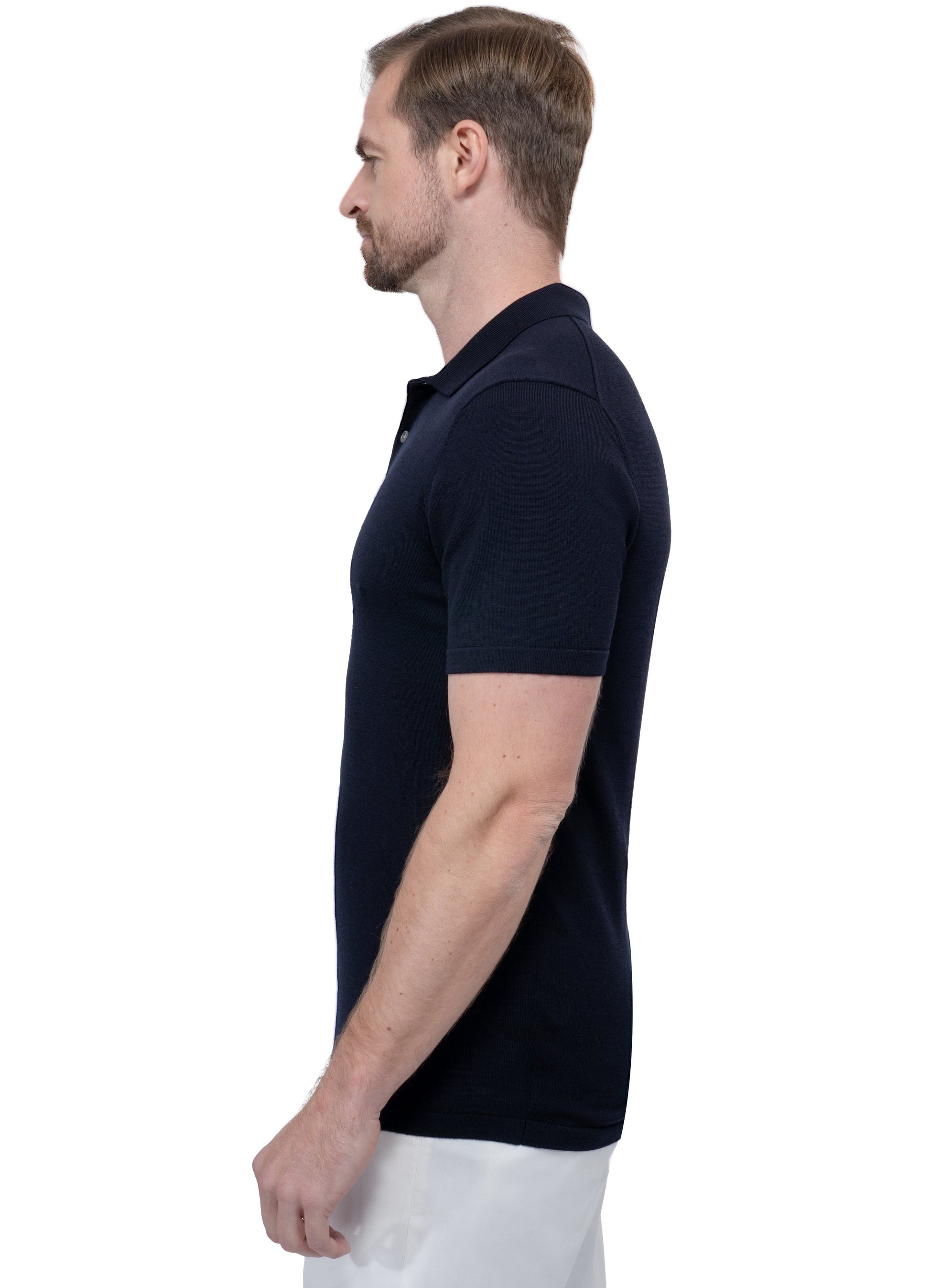 Navy Polo Button Cotton Wool