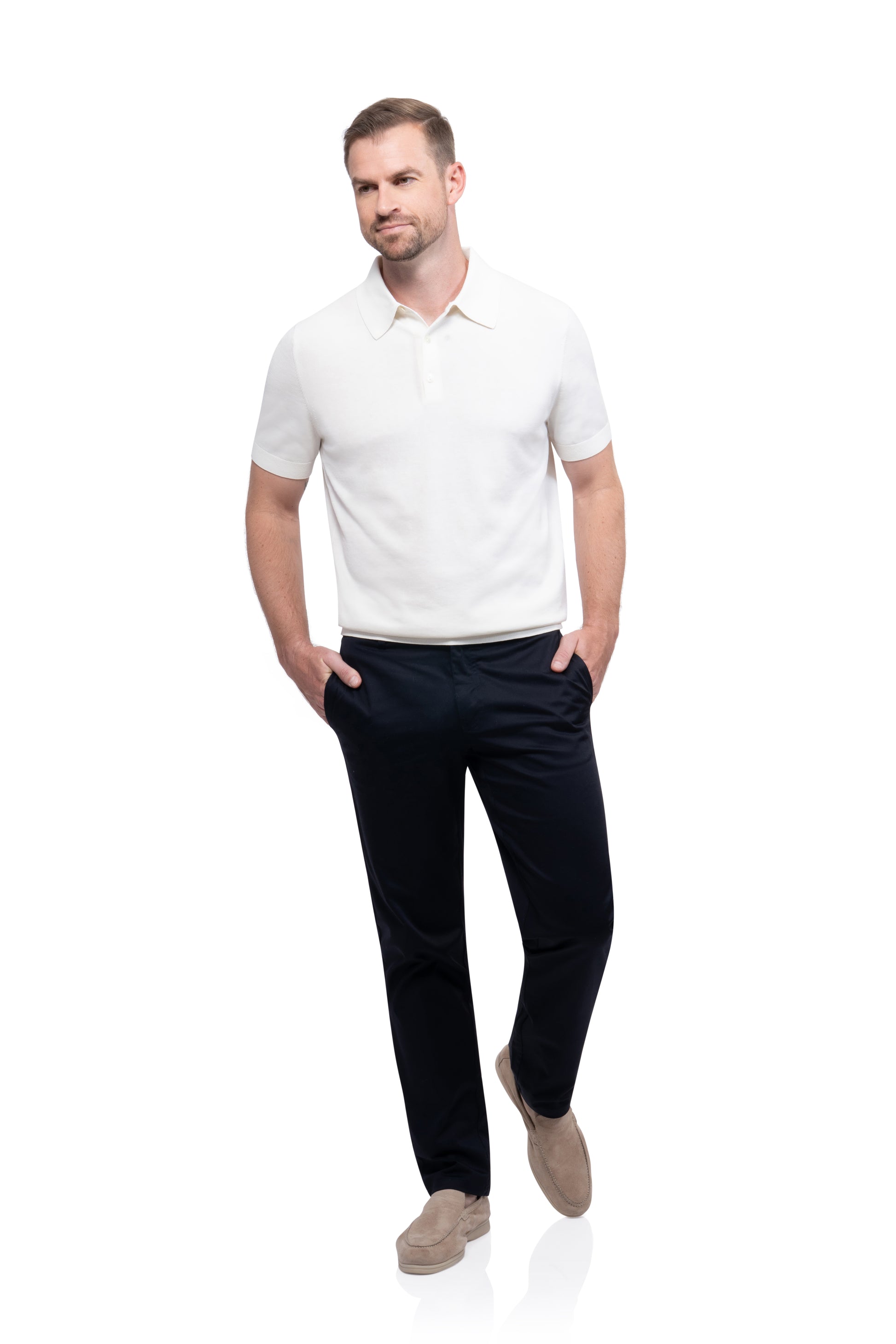 Ivory Button Polo Cotton Silk