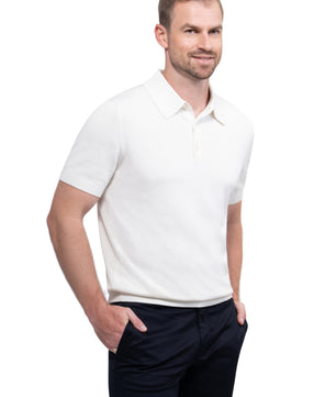 Ivory Button Polo Cotton Silk