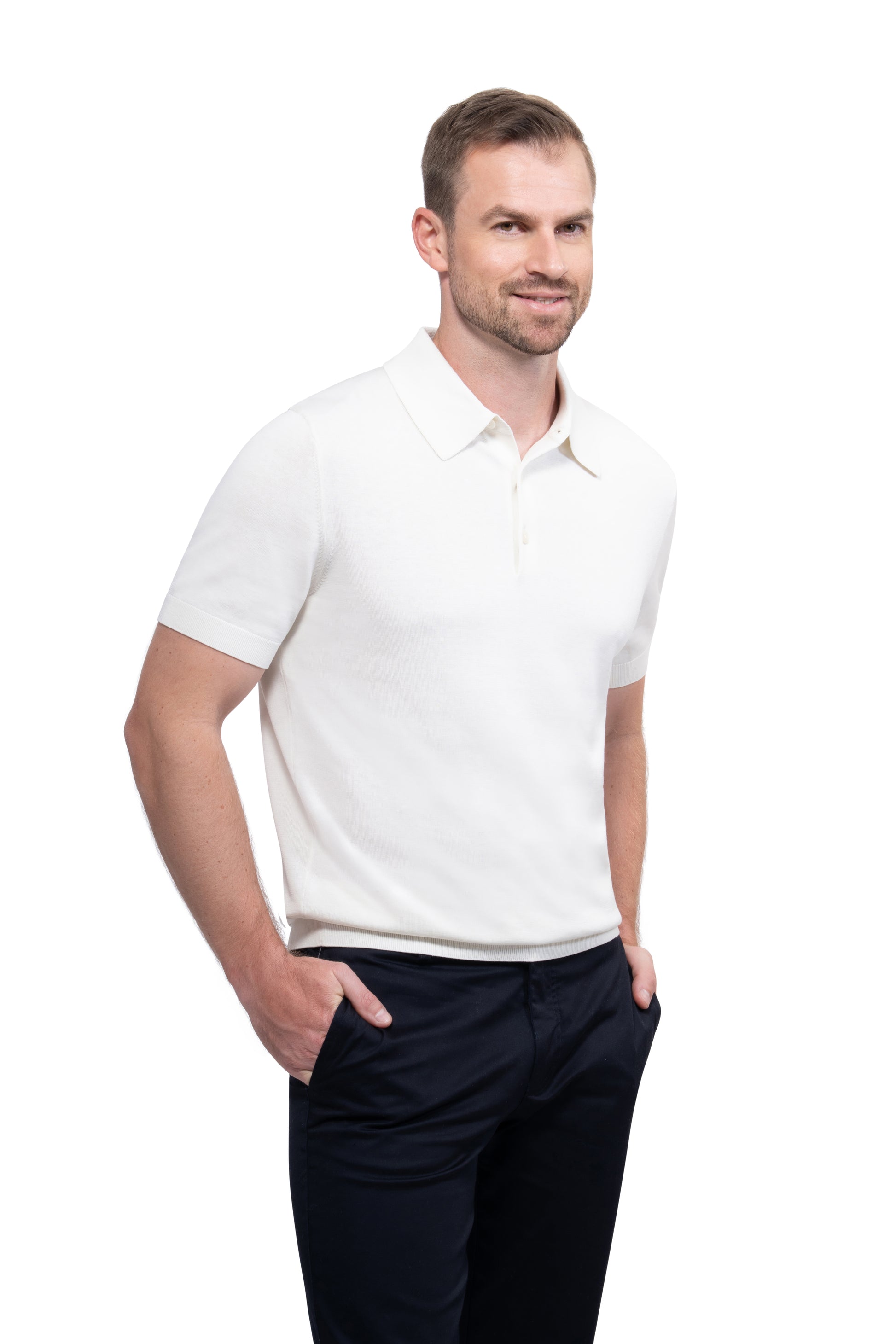 Ivory Button Polo Cotton Silk