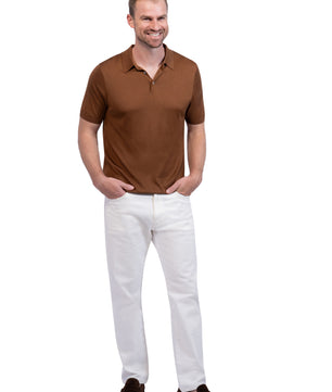 Brown Polo Button Mulberry Silk