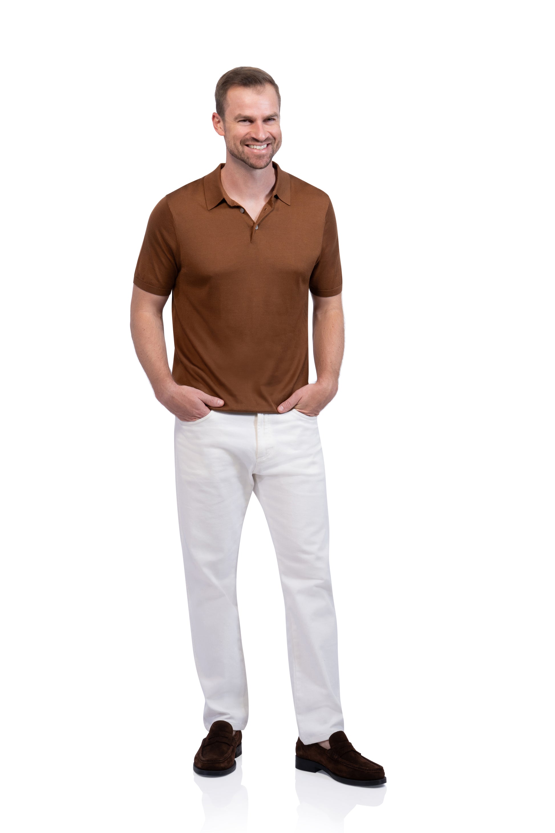 Brown Polo Button Mulberry Silk