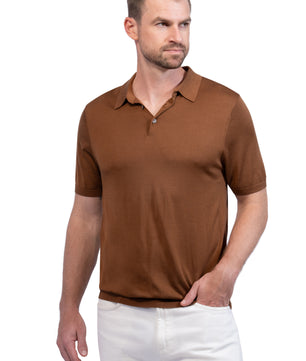 Brown Button Polo Cotton Silk