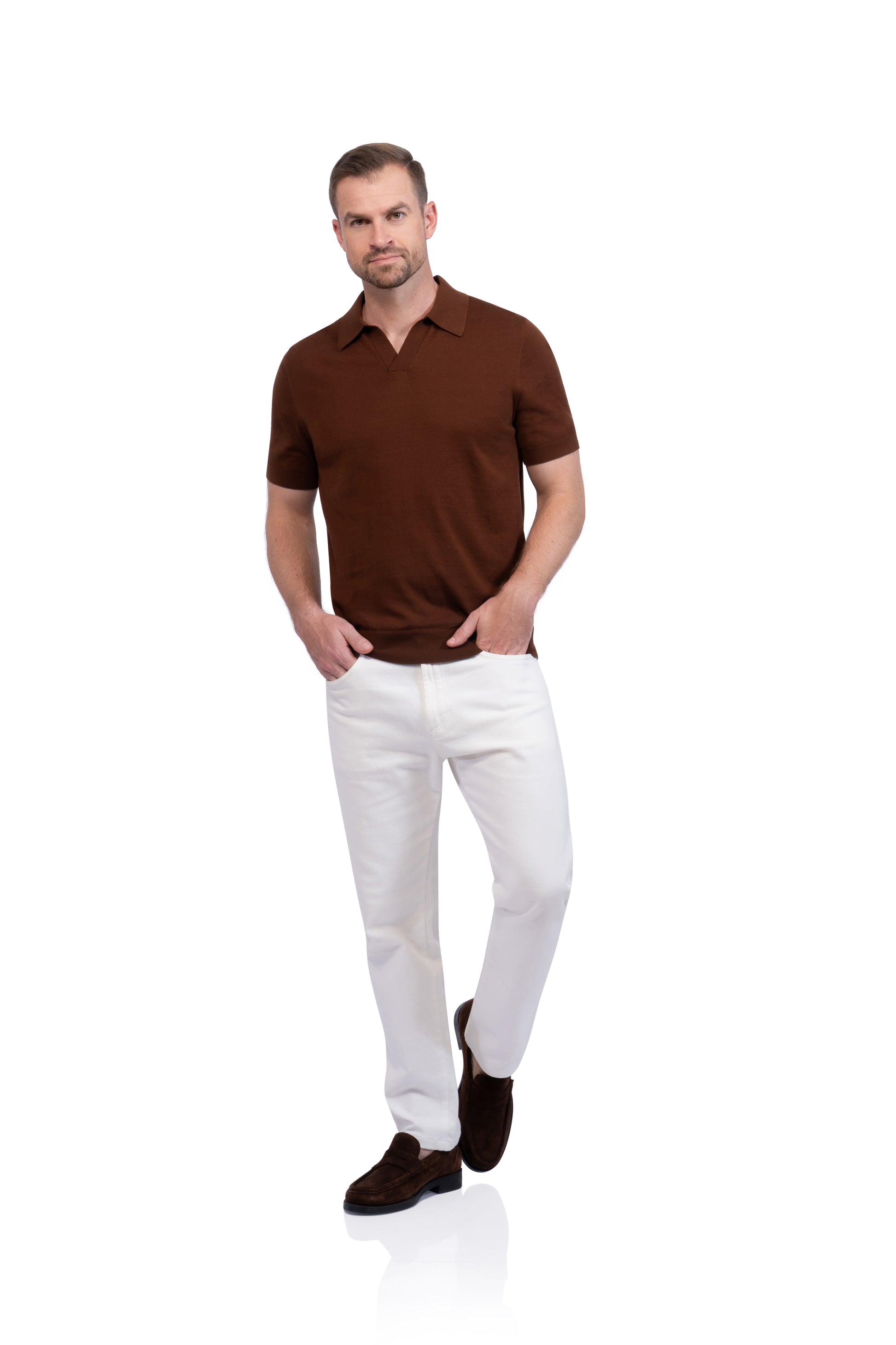 Brown Polo Buttonless Cotton