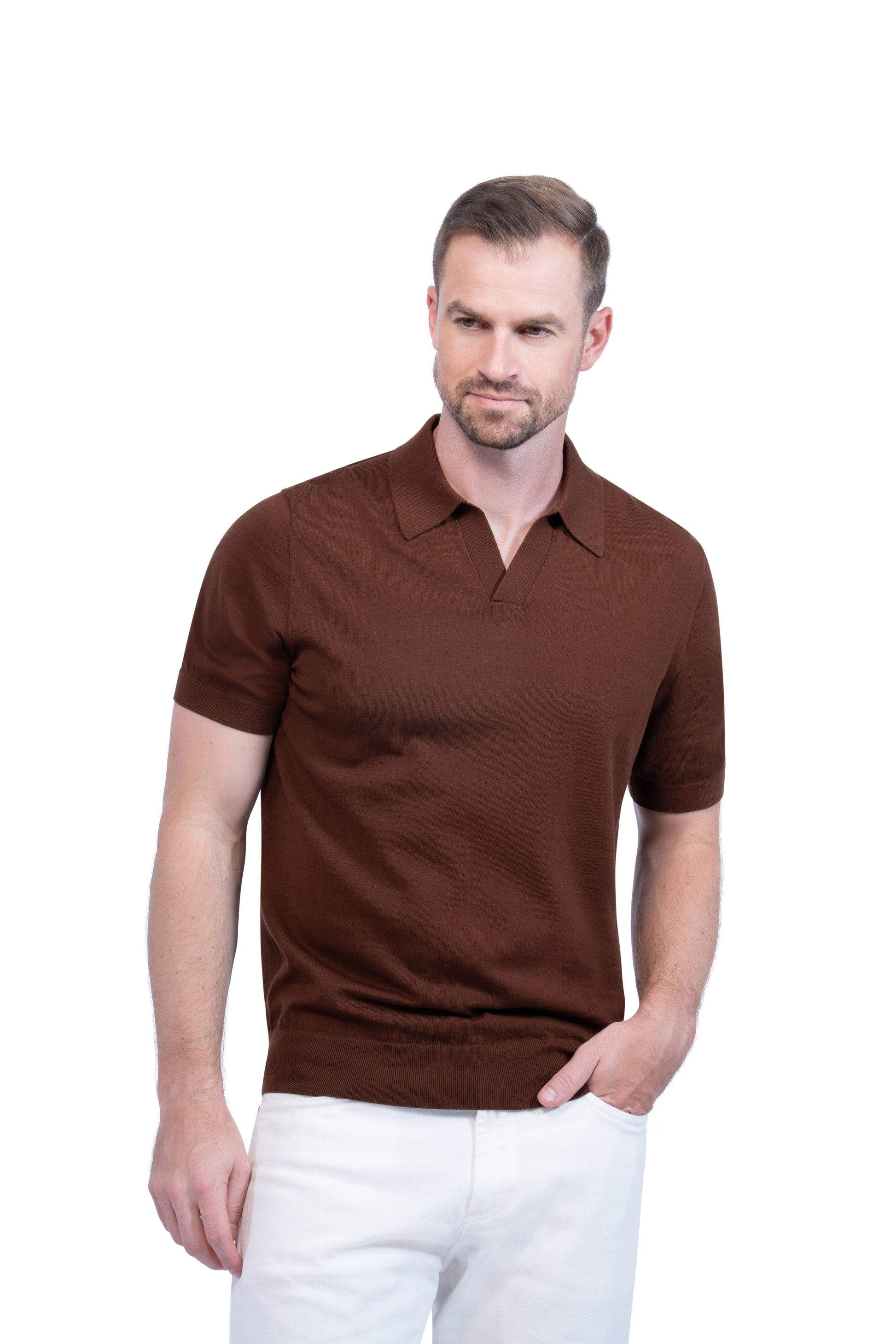 Brown Polo Buttonless Cotton
