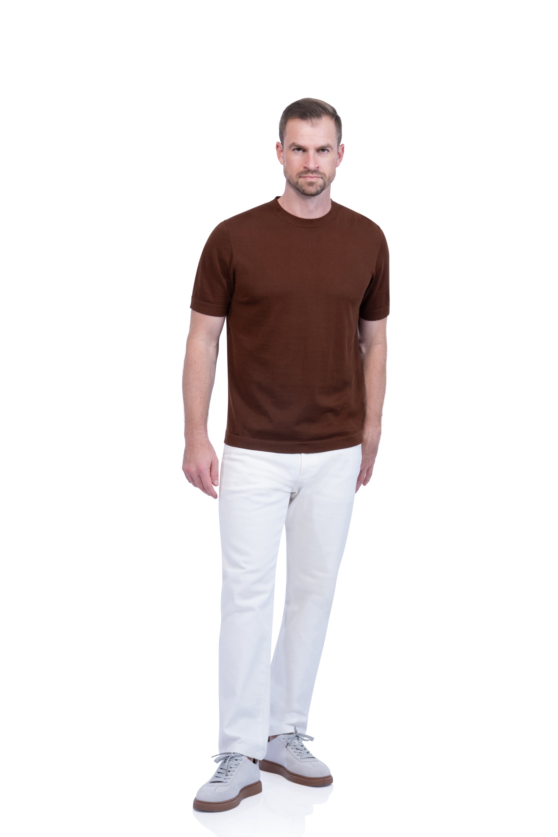 Brown Round Neck T shirt Cotton