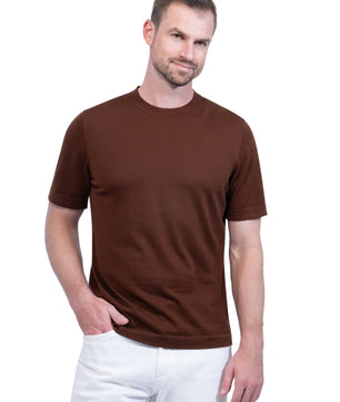 Brown Round Neck T shirt Cotton