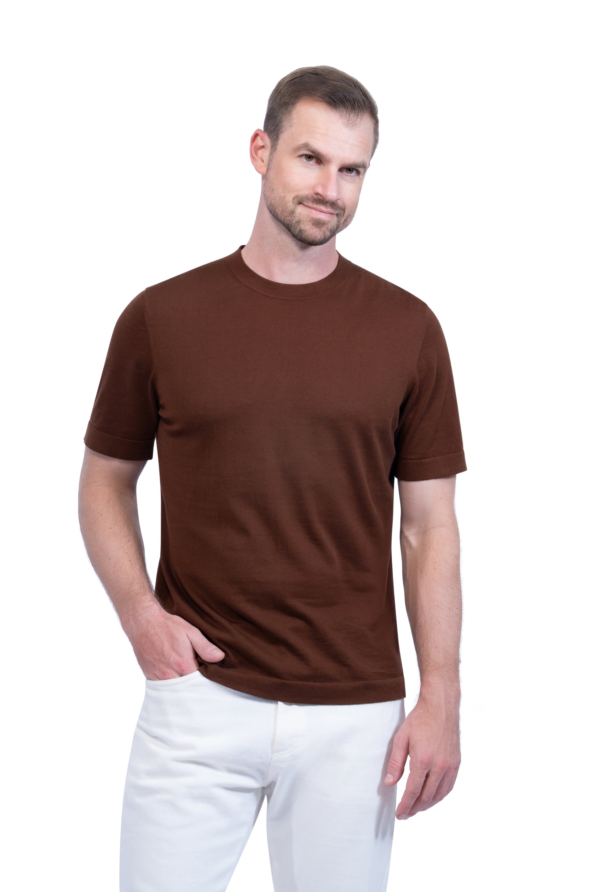 Brown Round Neck T shirt Cotton