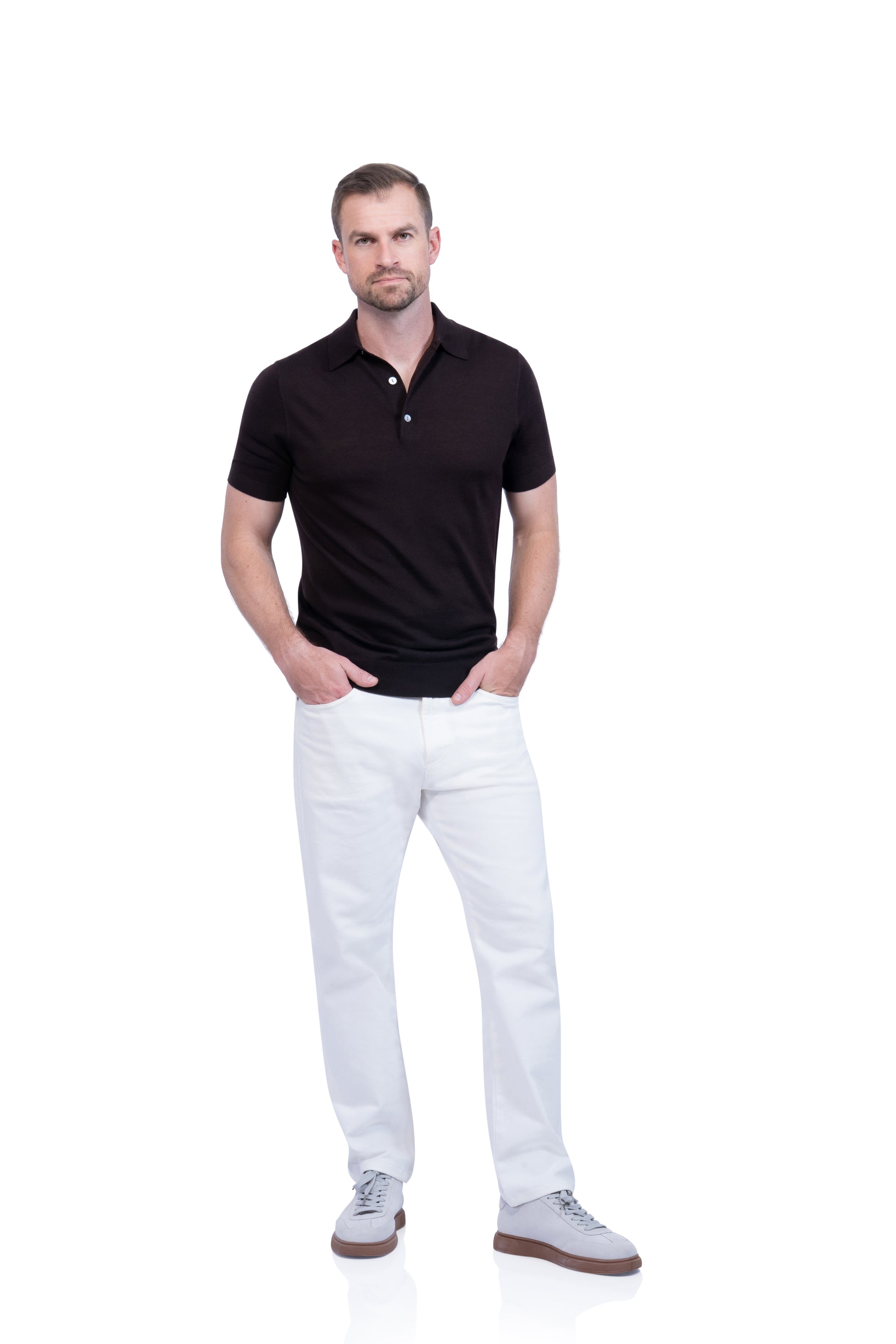 Brown Polo Button Merino Wool