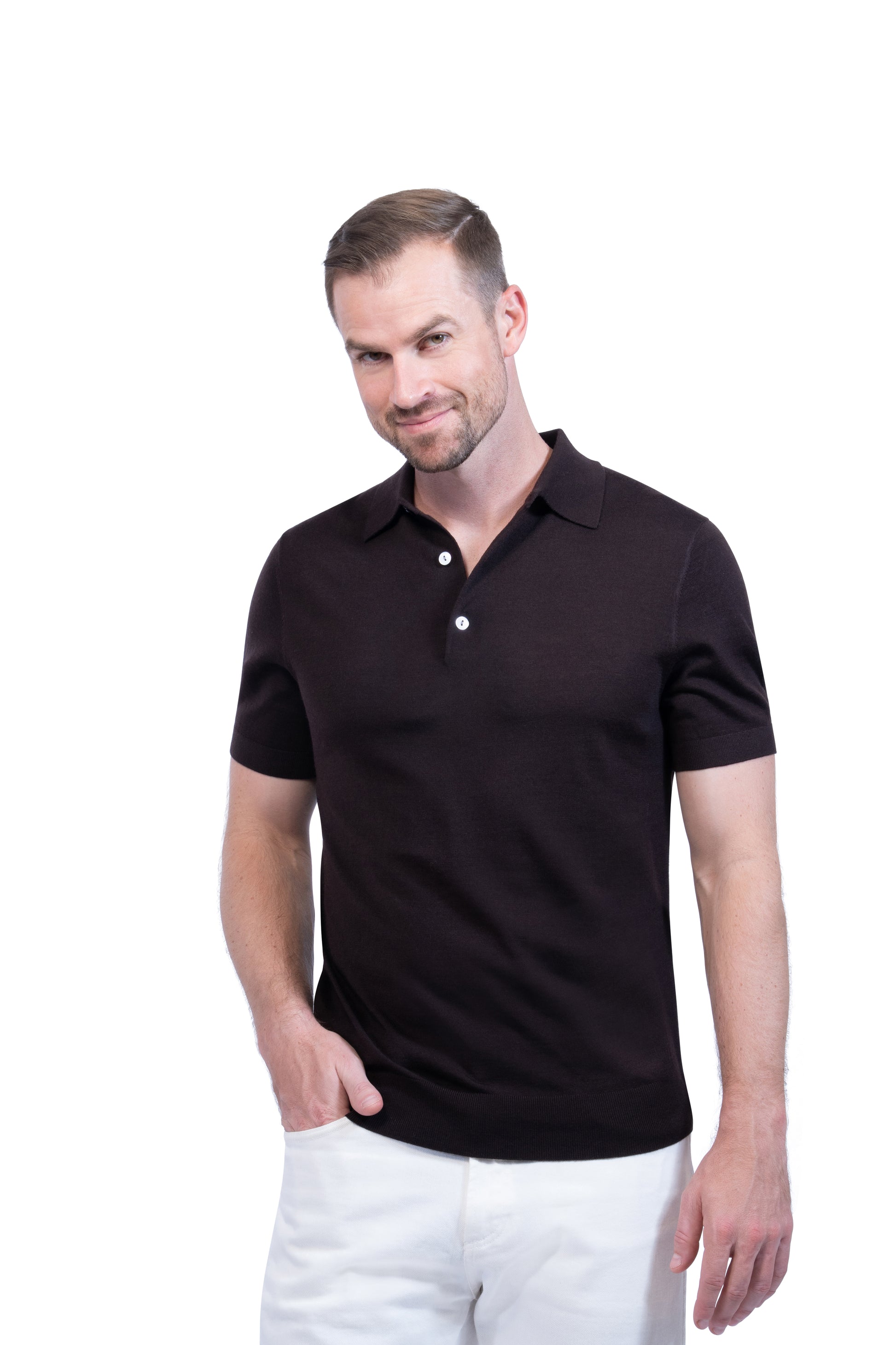 Brown Polo Button Merino Wool