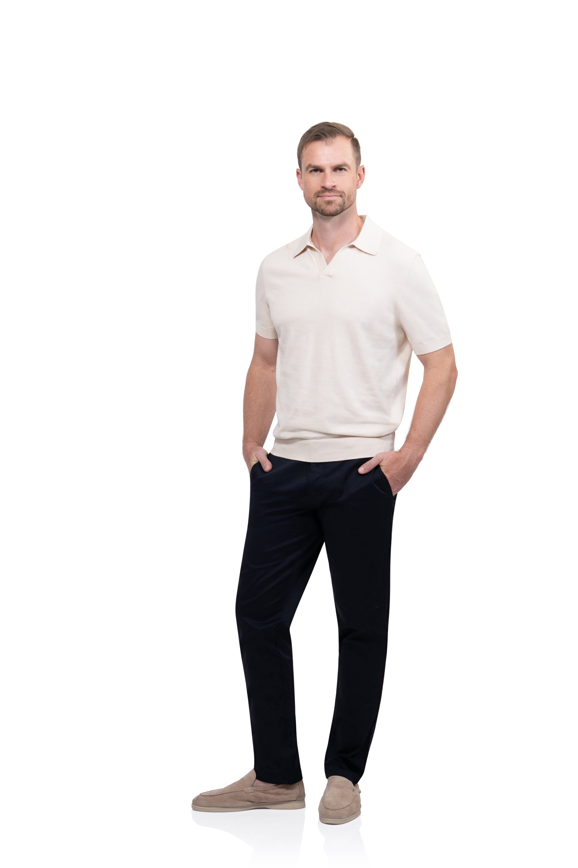 Beige Polo Buttonless Cotton