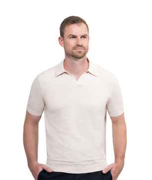 Beige Polo Buttonless Cotton