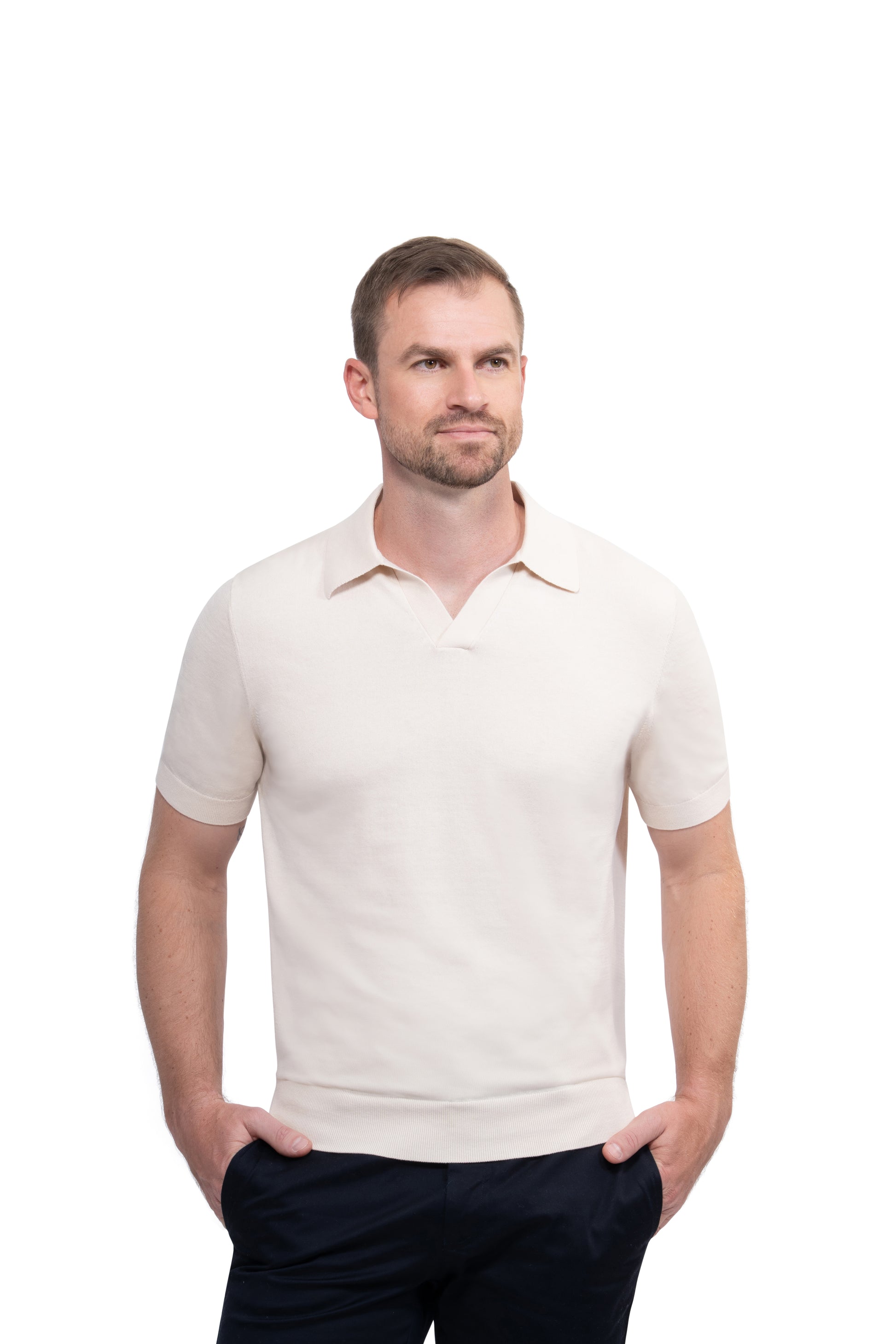 Beige Polo Buttonless Cotton
