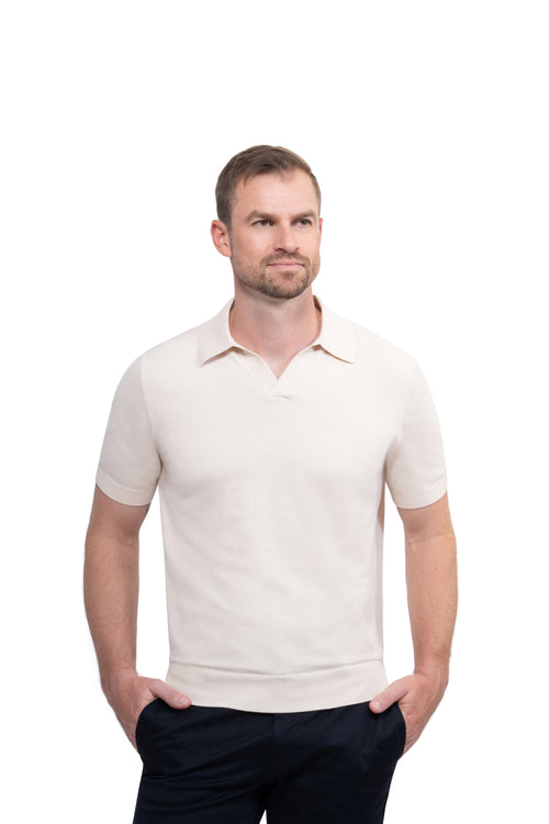 Beige Polo Buttonless Cotton