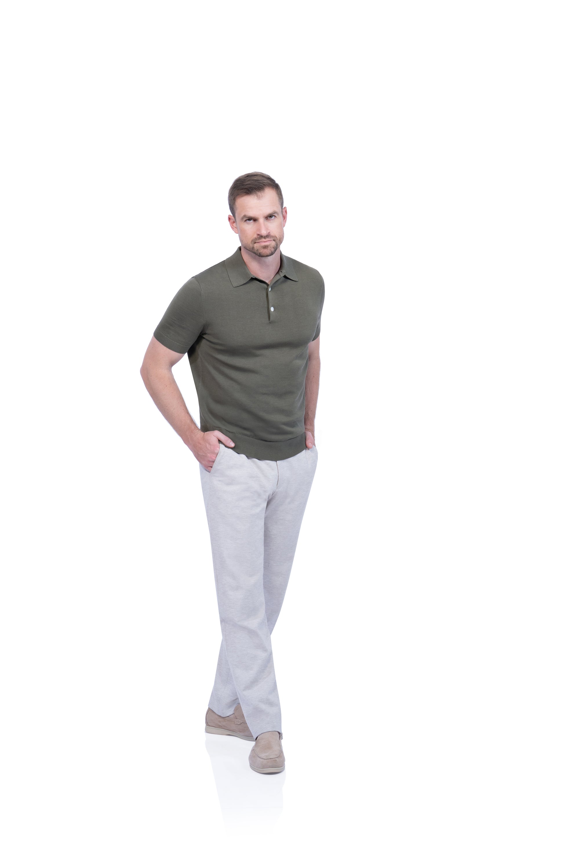 Green Button Polo Cotton Silk