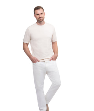 Beige Round Neck T shirt Cotton