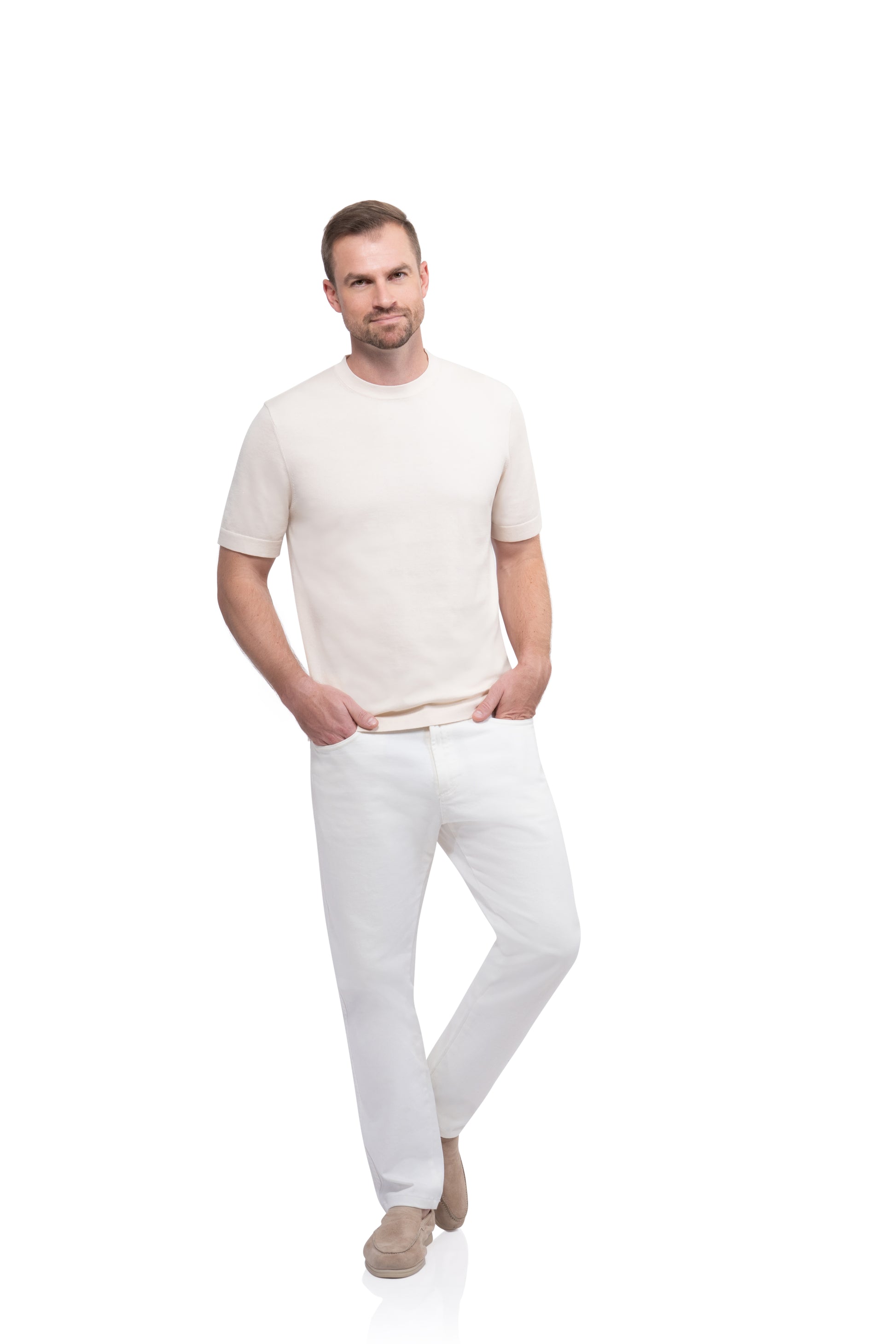 Beige Round Neck T shirt Cotton