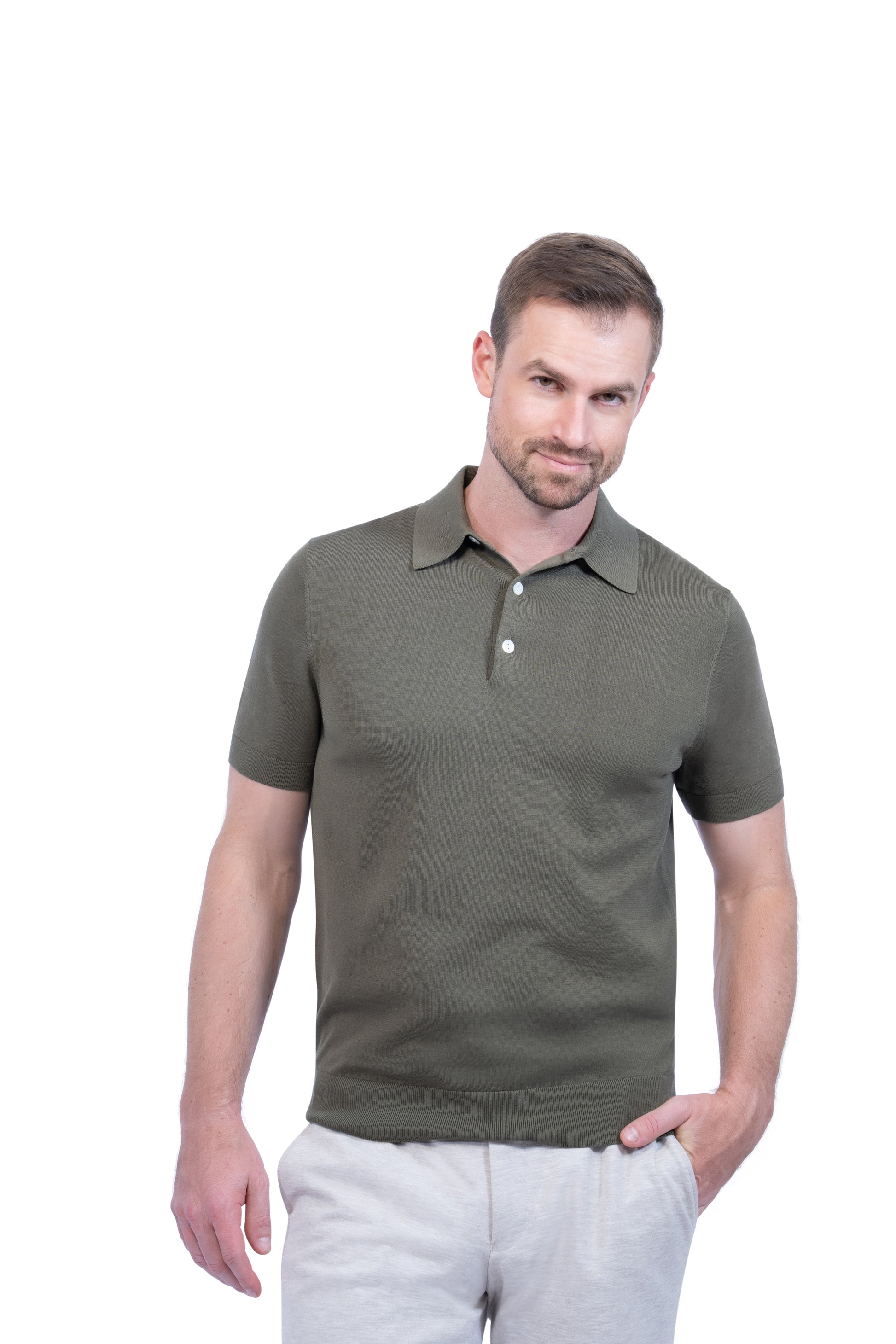 Green Button Polo Cotton Silk
