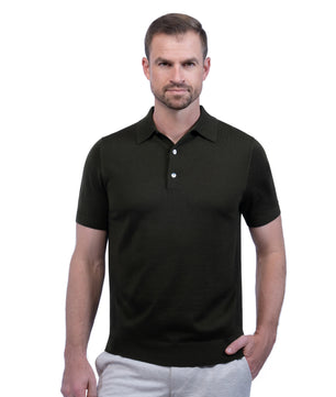 Green Polo Button Merino Wool