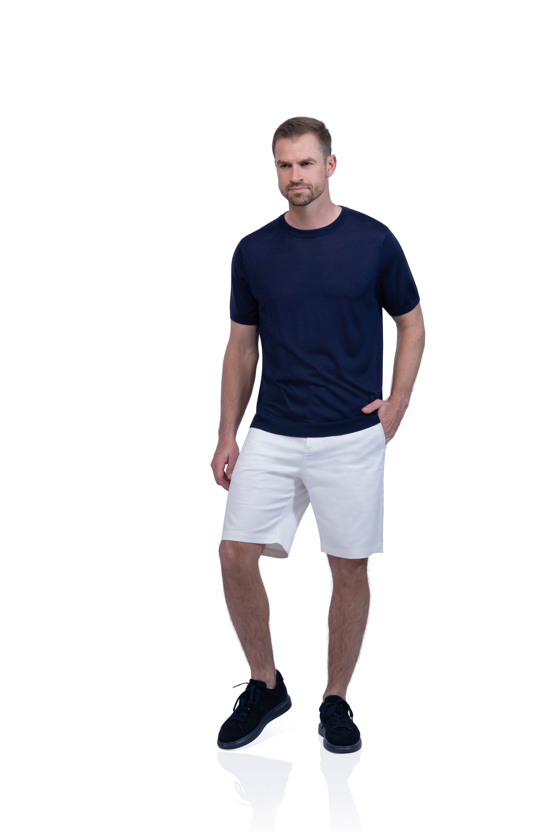 Navy Round Neck T shirt Silk