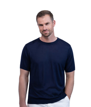 Navy Round Neck T shirt Silk