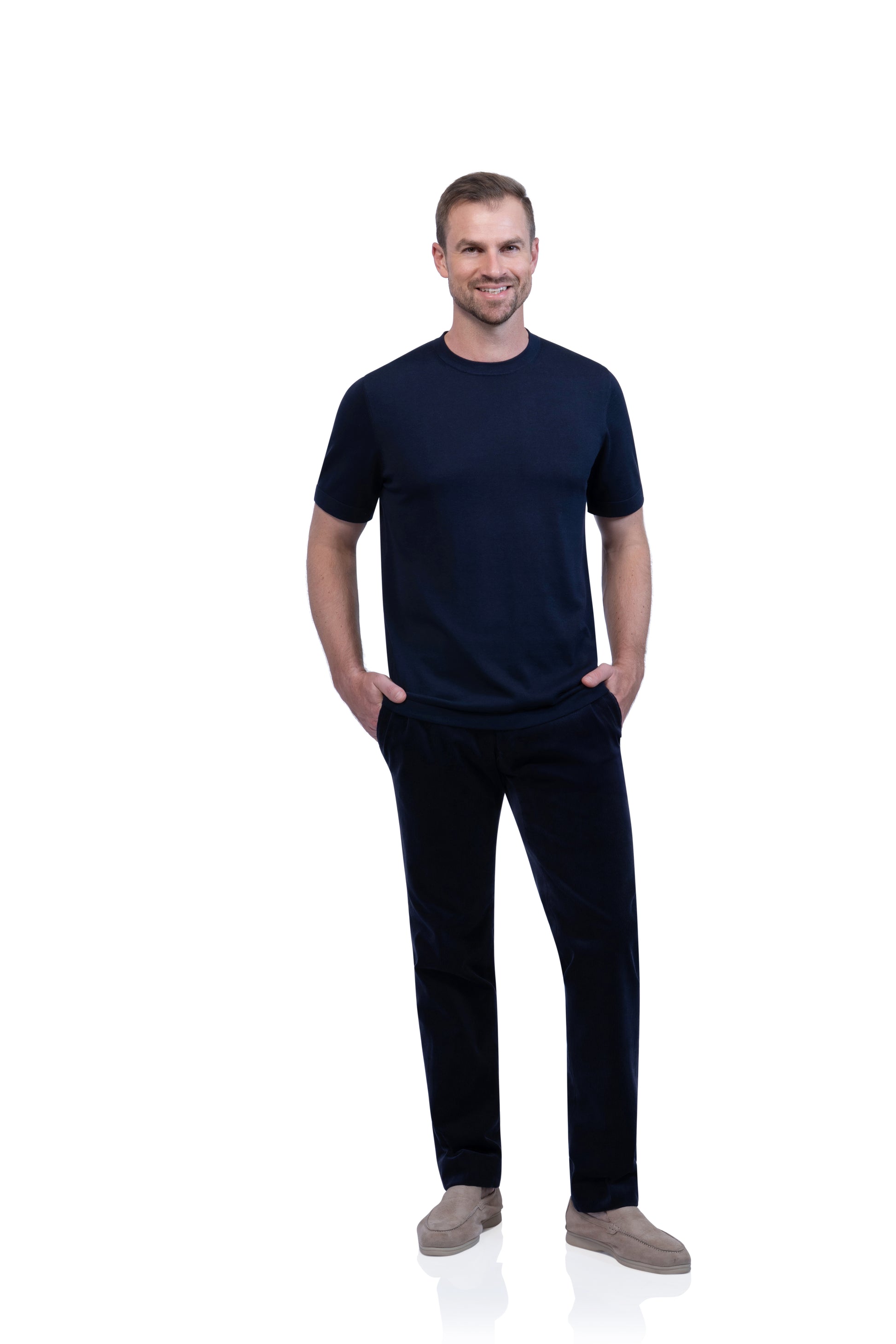 Navy Round Neck Cotton/Silk
