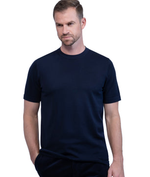Navy Round Neck Cotton/Silk