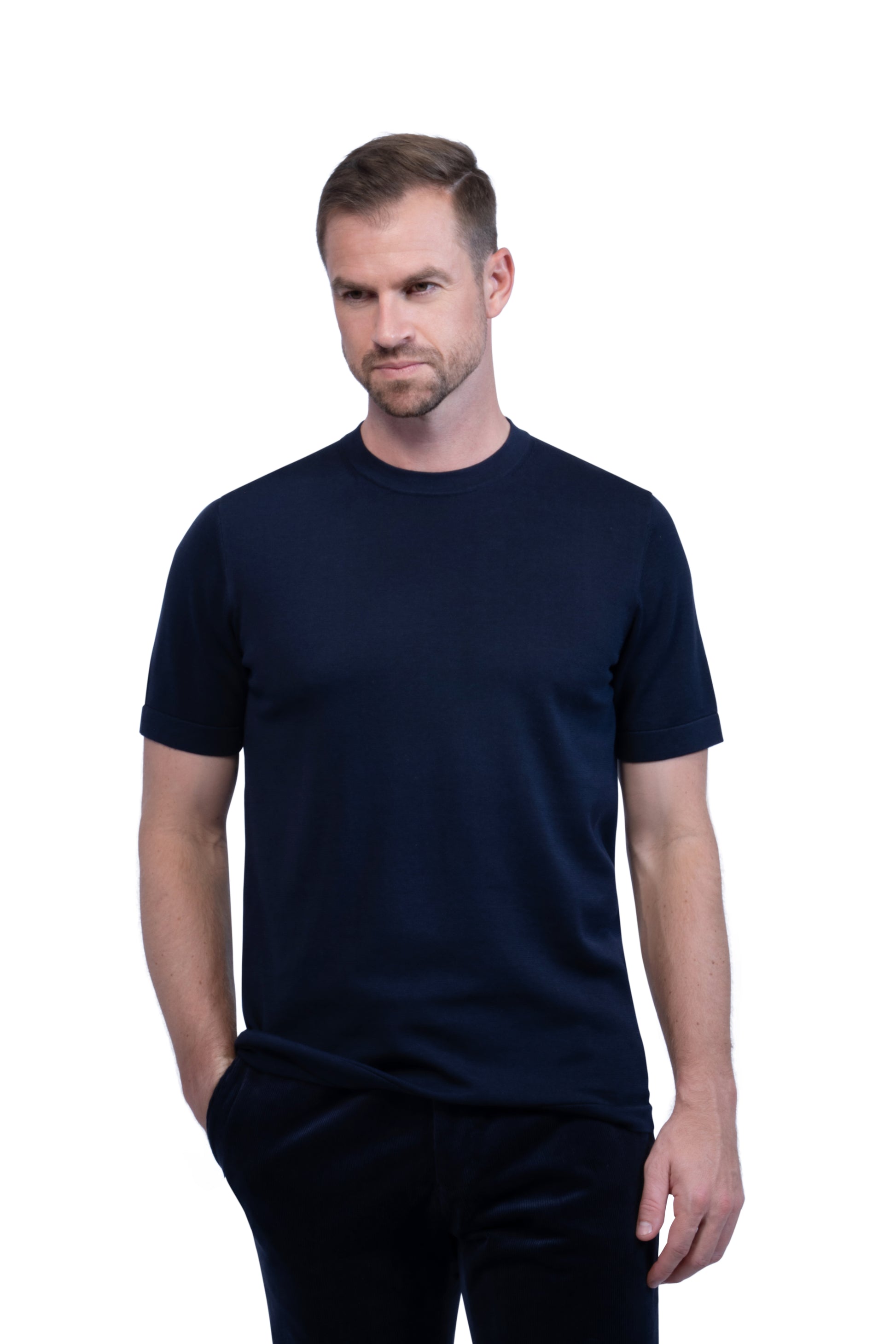 Navy Round Neck Cotton/Silk