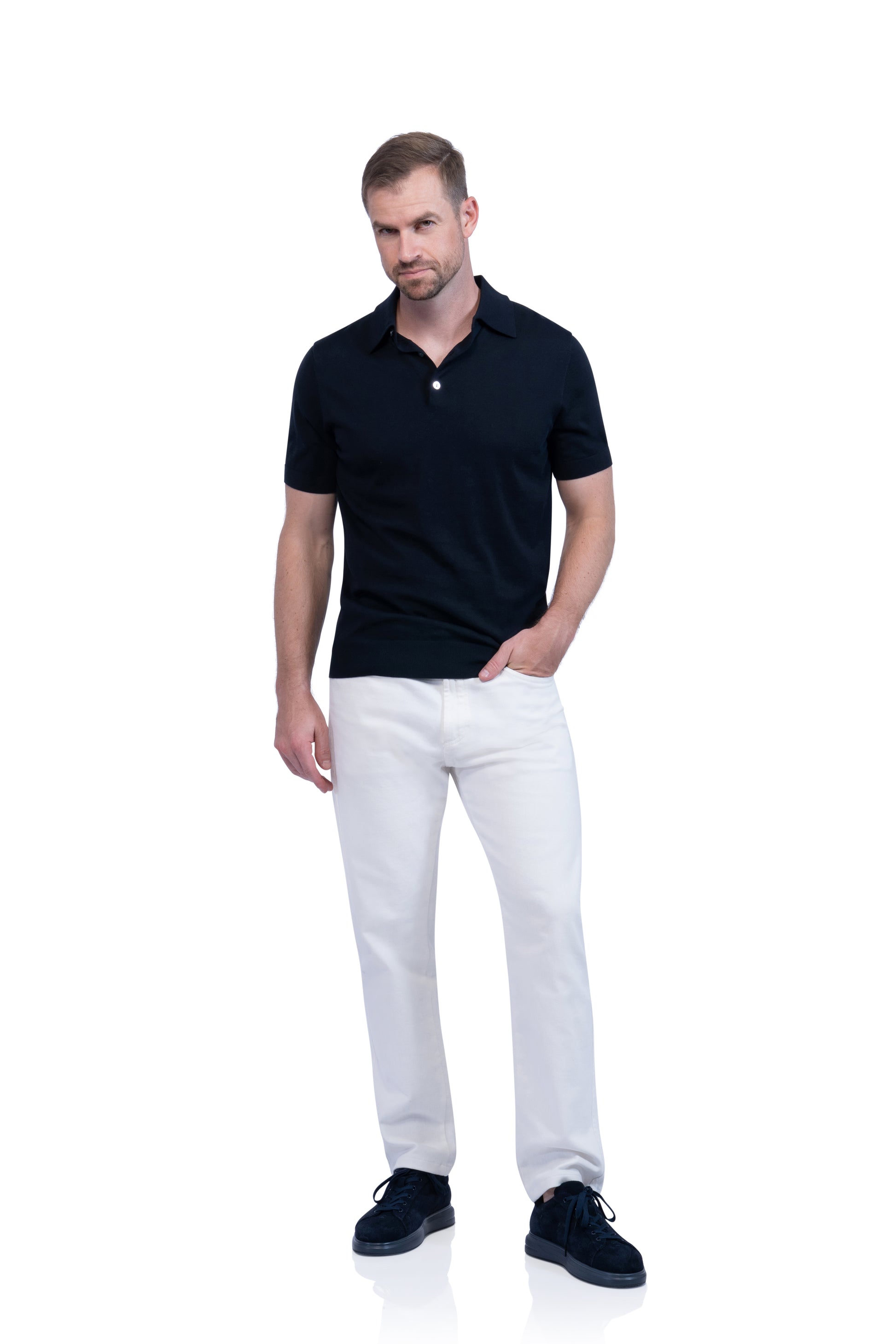 Dark Navy Polo Button Cotton
