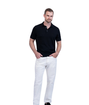 Navy Button Polo Cotton Silk