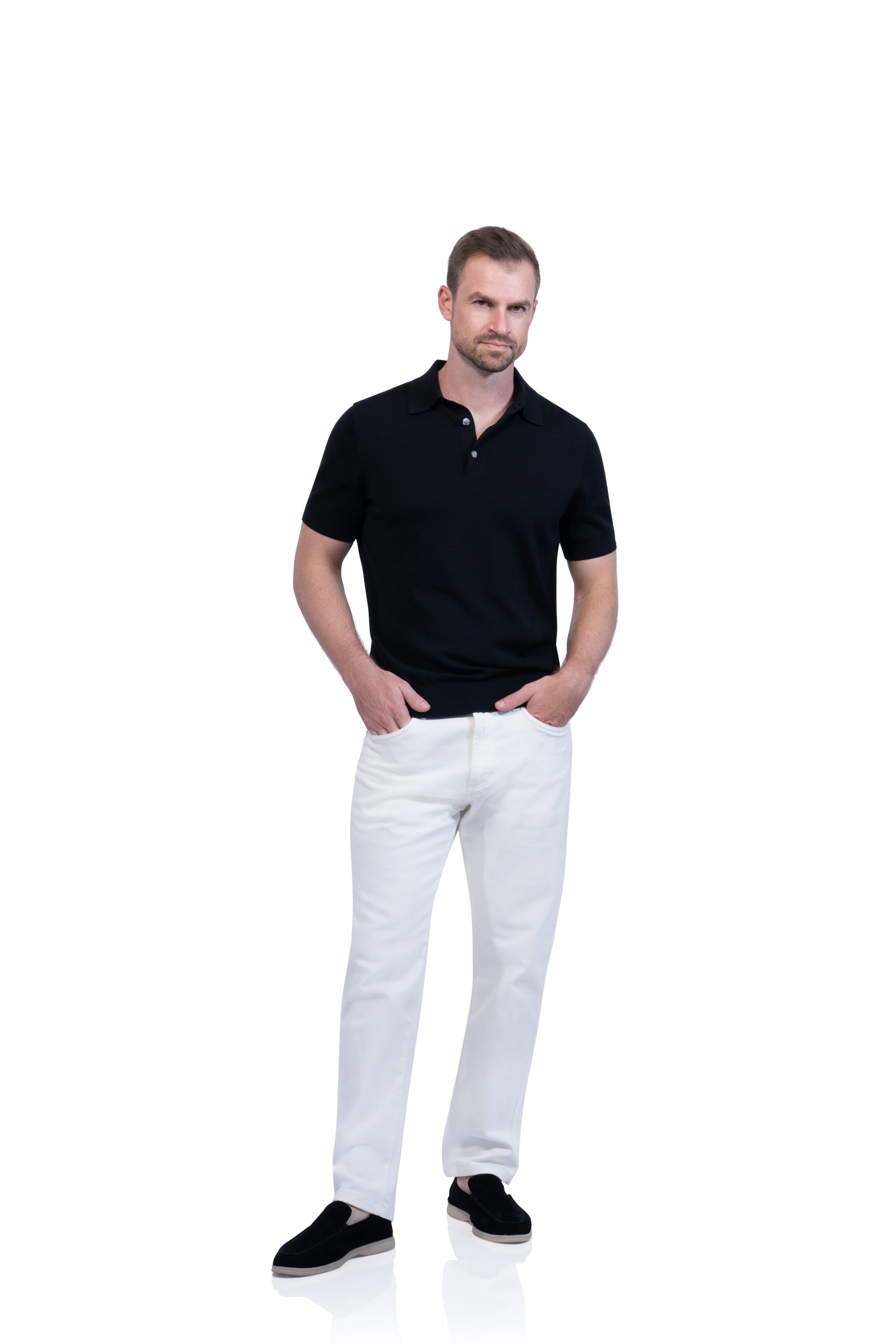 Navy Button Polo Cotton Silk