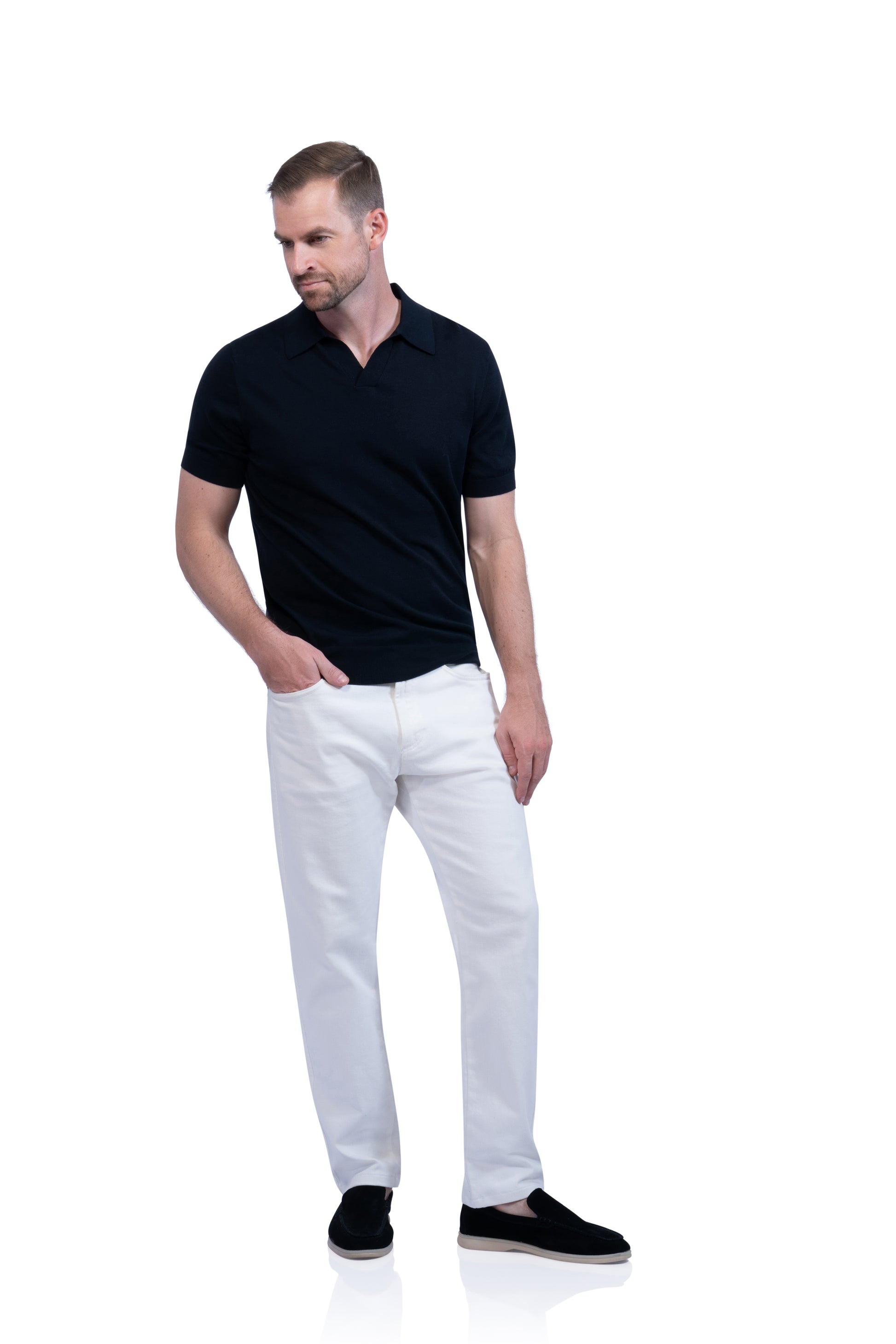 Navy Polo Buttonless Cotton