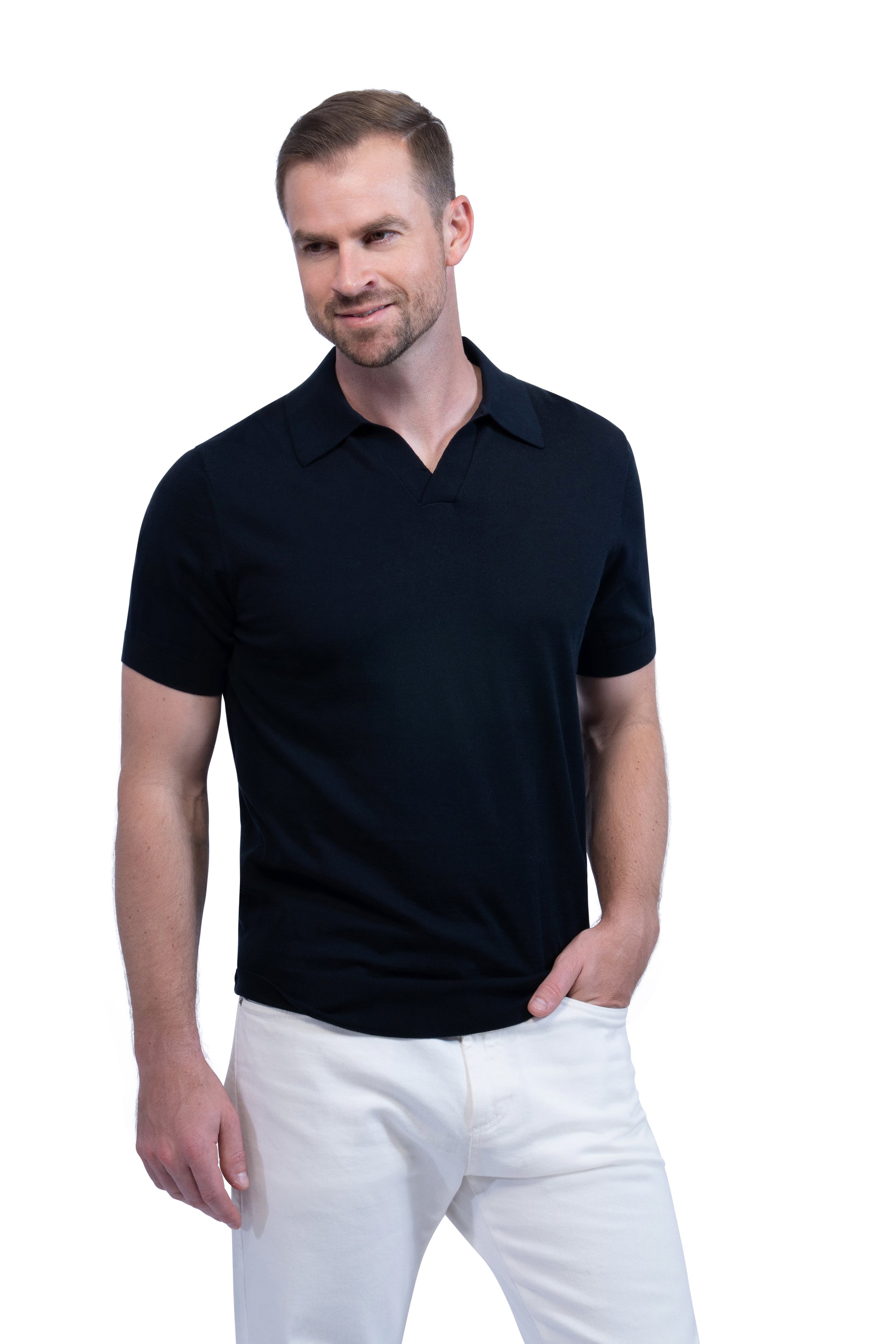 Navy Polo Buttonless Cotton