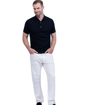Navy Polo Button Merino Wool