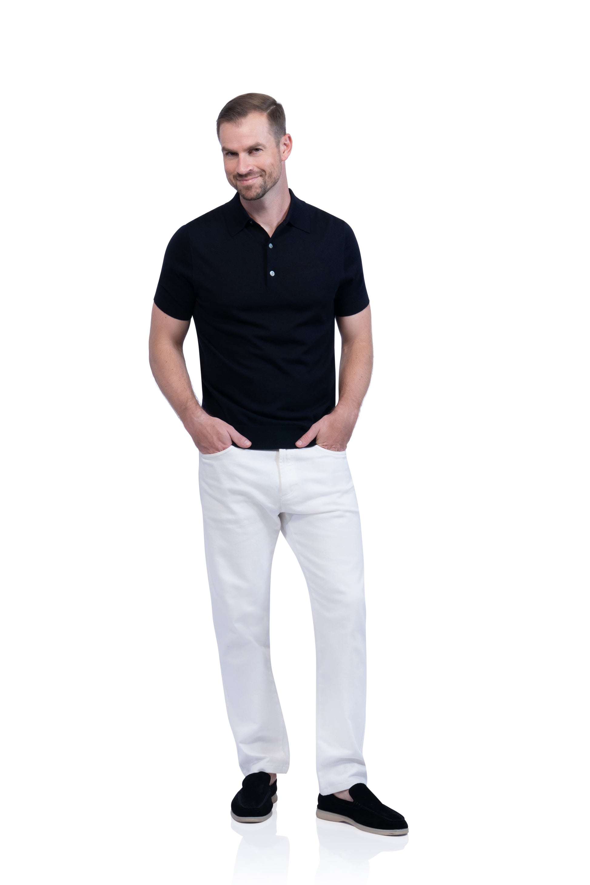 Navy Polo Button Merino Wool
