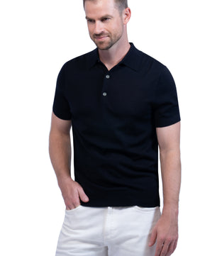 Navy Polo Button Merino Wool