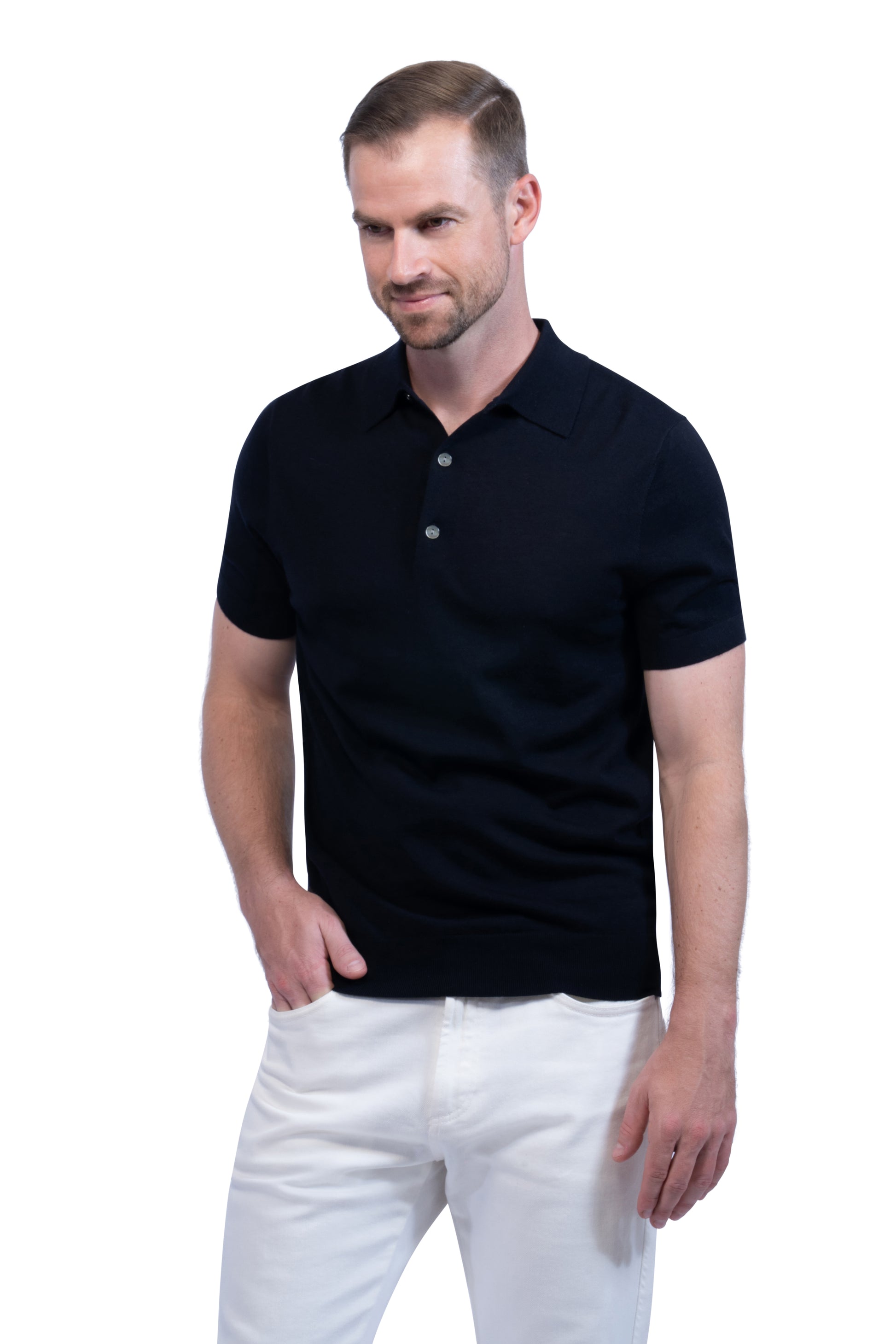 Navy Polo Button Merino Wool