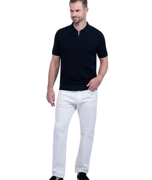 Navy Polo Zip Silk Cotton