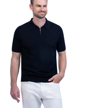 Navy Polo Zip Silk Cotton