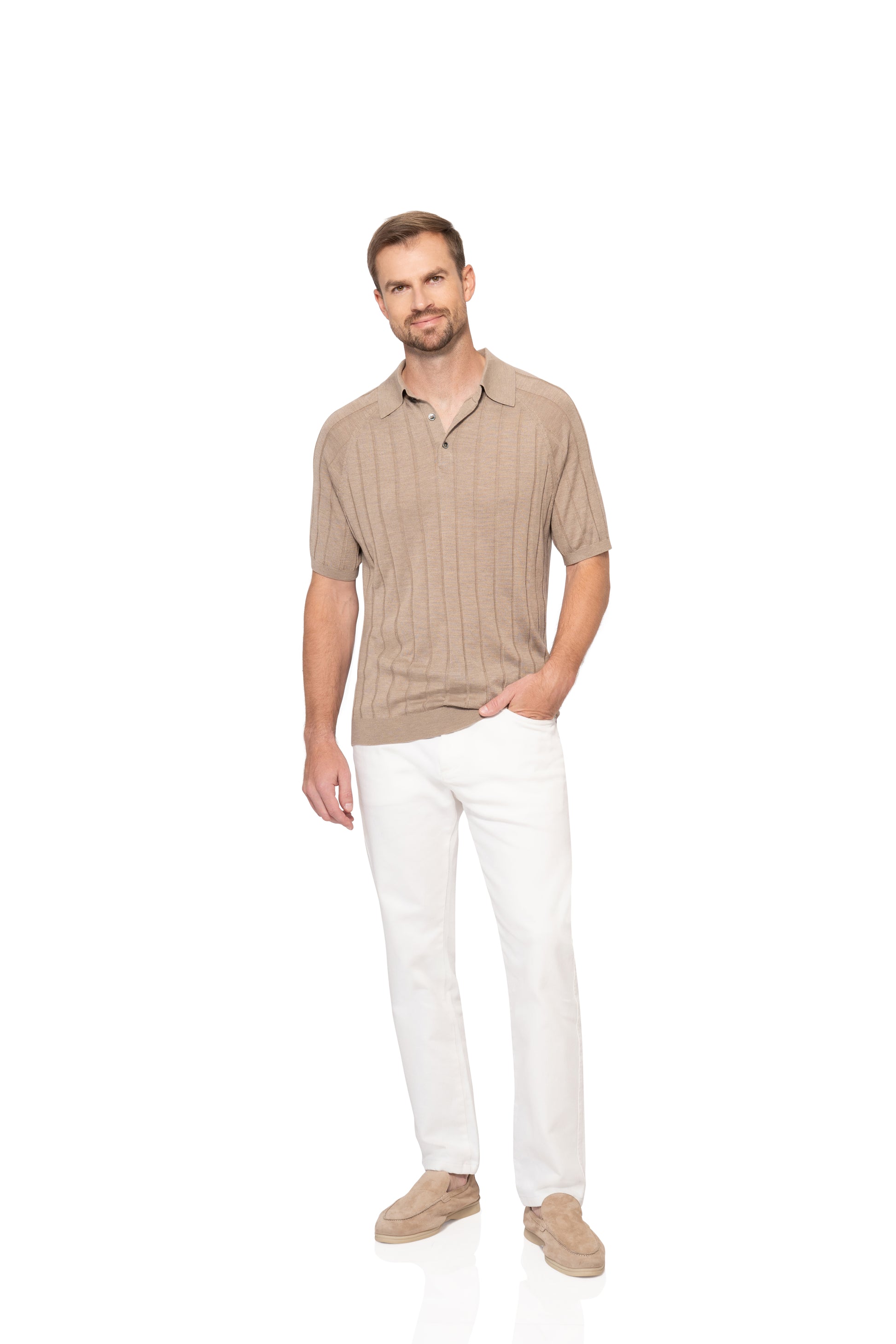 Sand Polo Button Cashmere Silk