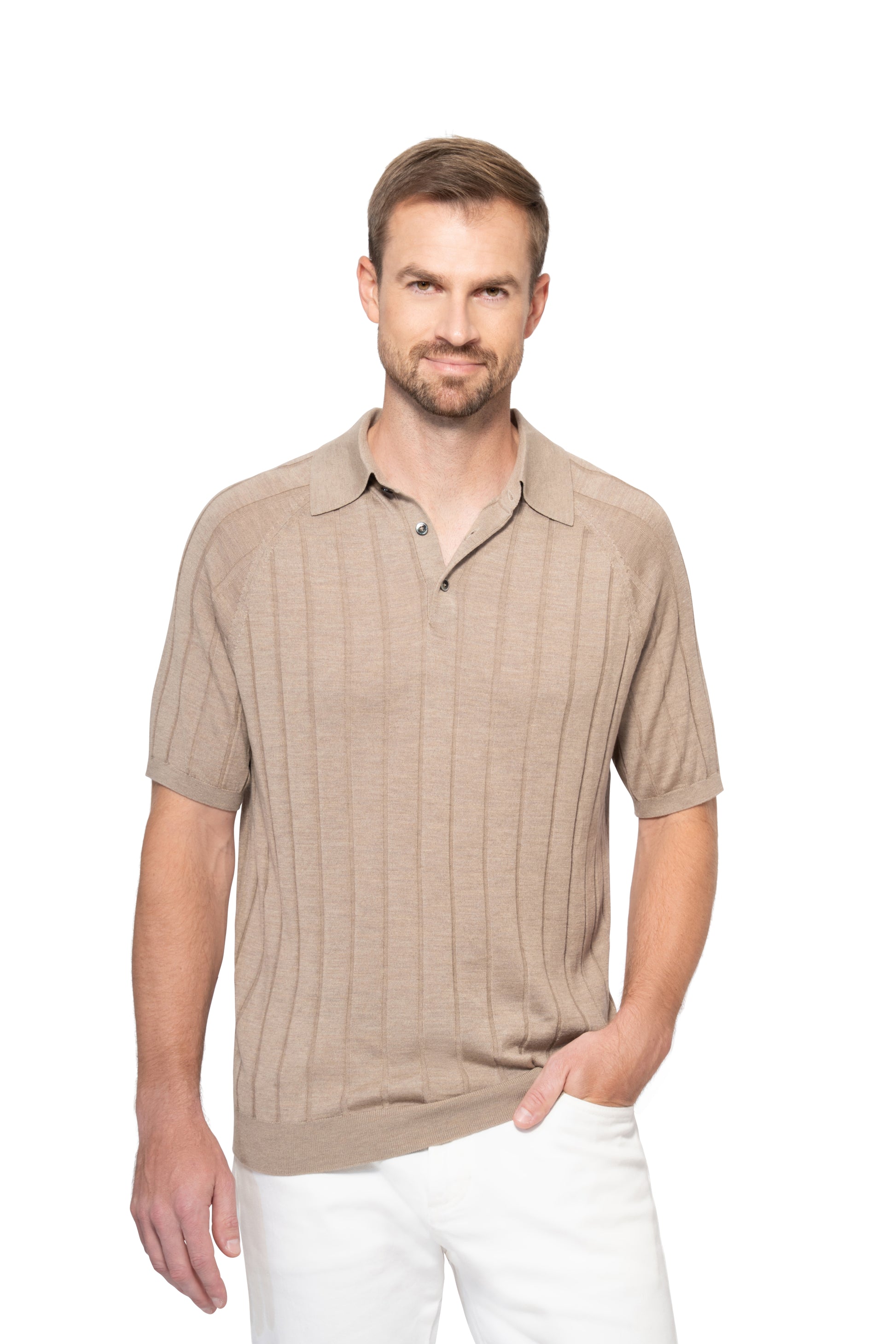 Sand Polo Button Cashmere Silk