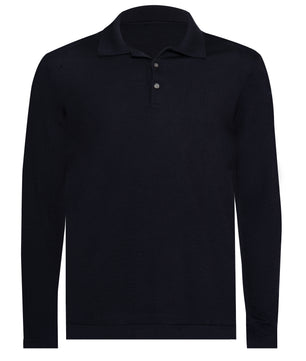 Navy Long Sleeve Polo Button Wool Cotton