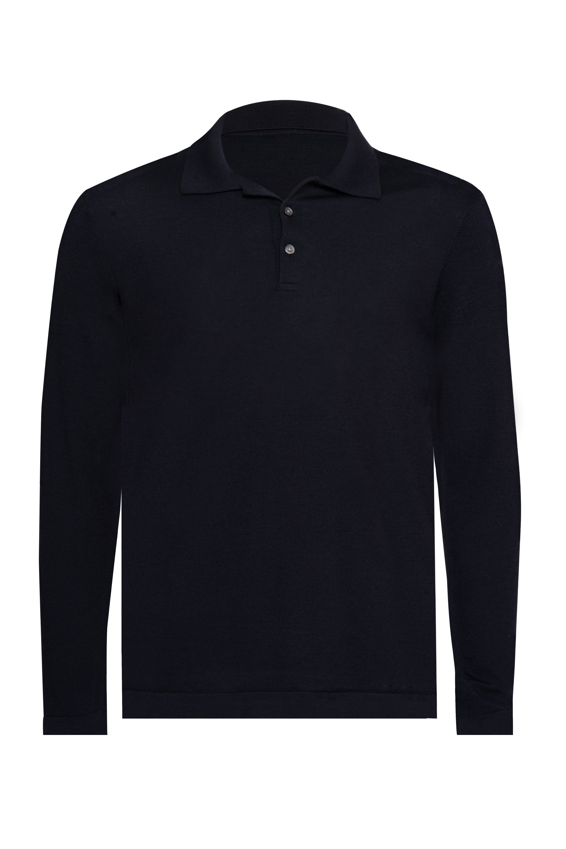 Navy Long Sleeve Polo Button Wool Cotton