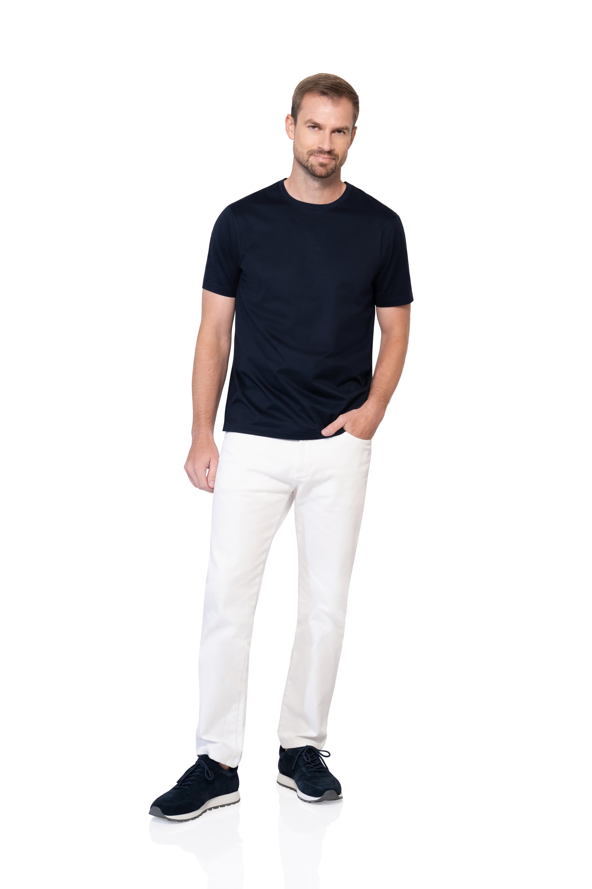 Navy Basic Round Neck Egyptian Cotton