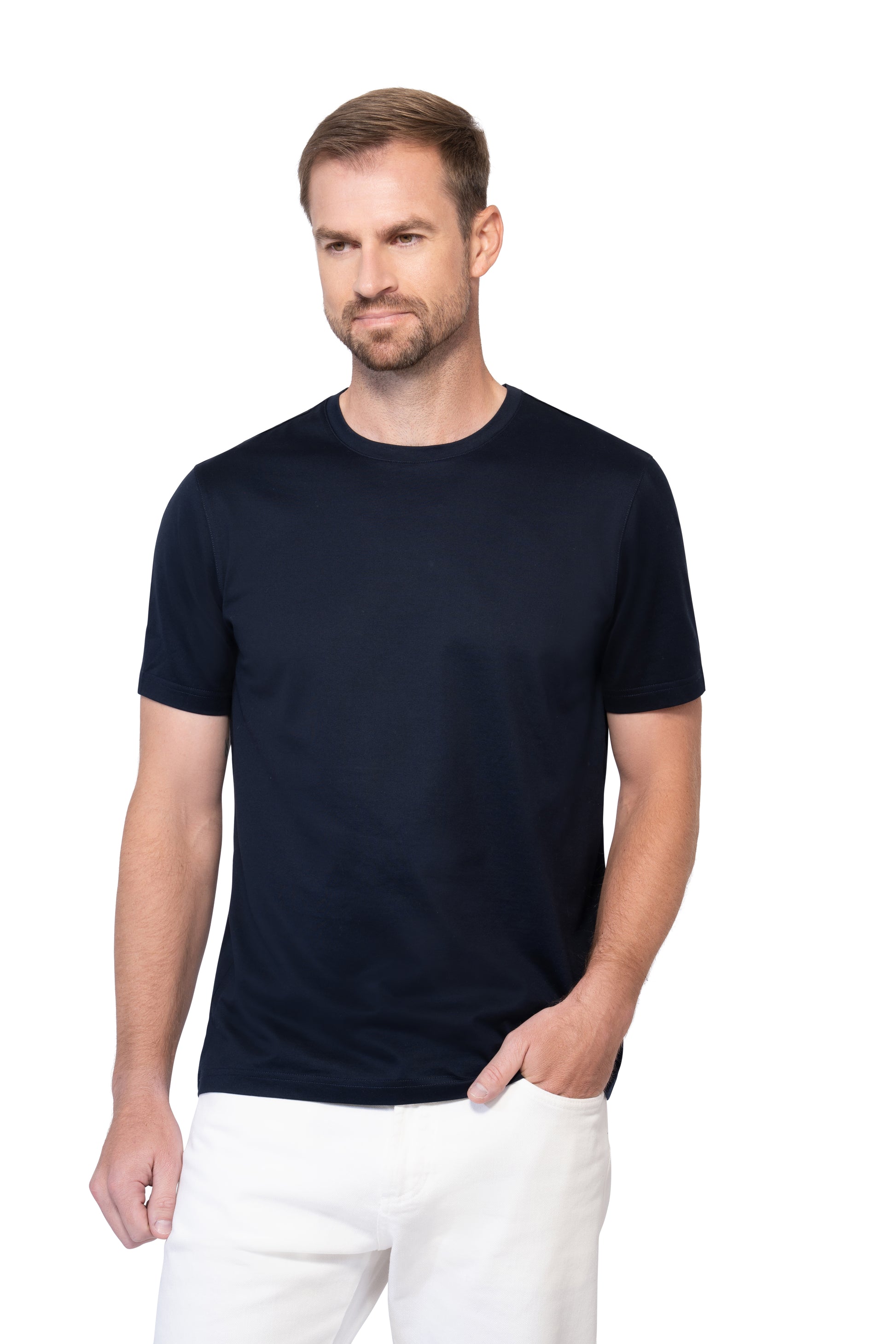 Navy Basic Round Neck Egyptian Cotton