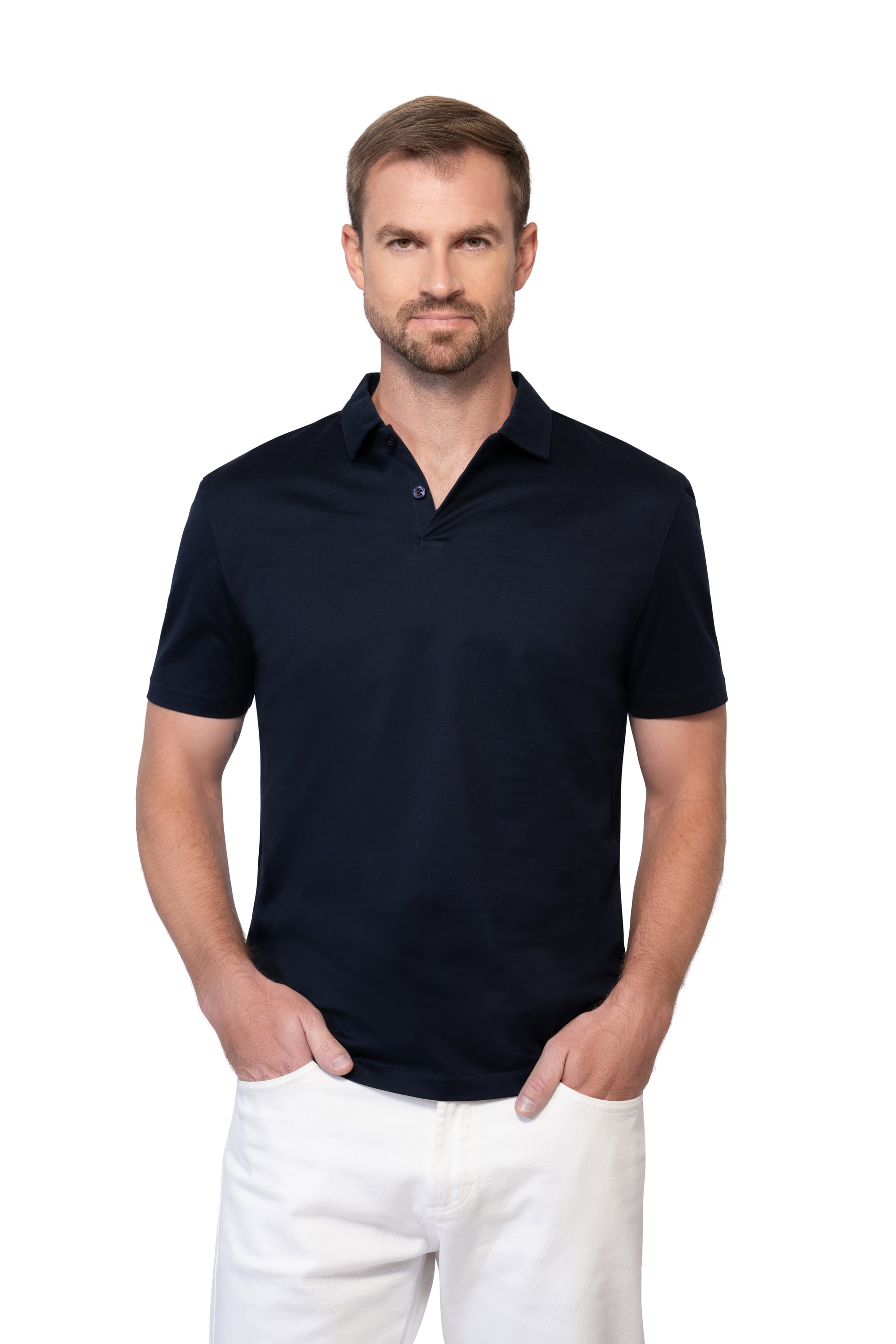 Navy Polo Button Egyptian Cotton